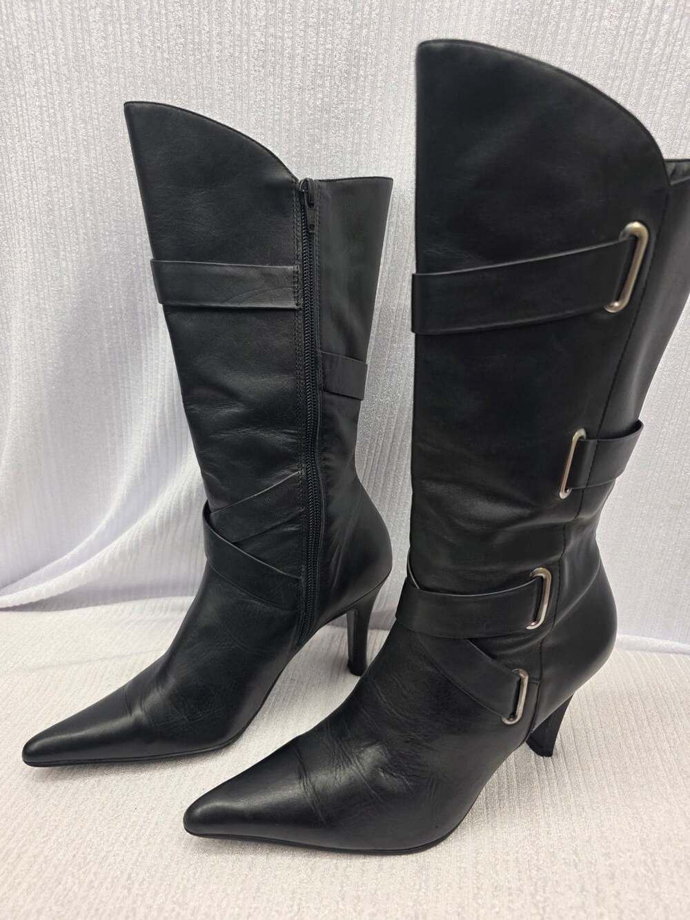 White Mountain Olina Boots Size 7M Black Heeled Stiletto Pointed Toe